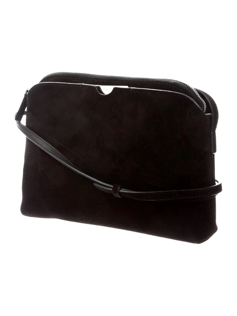 THE ROW SUEDE TRIO POUCH CROSSBODY SHOULDER BAG PURSE BLACK COMPACT MIRROR